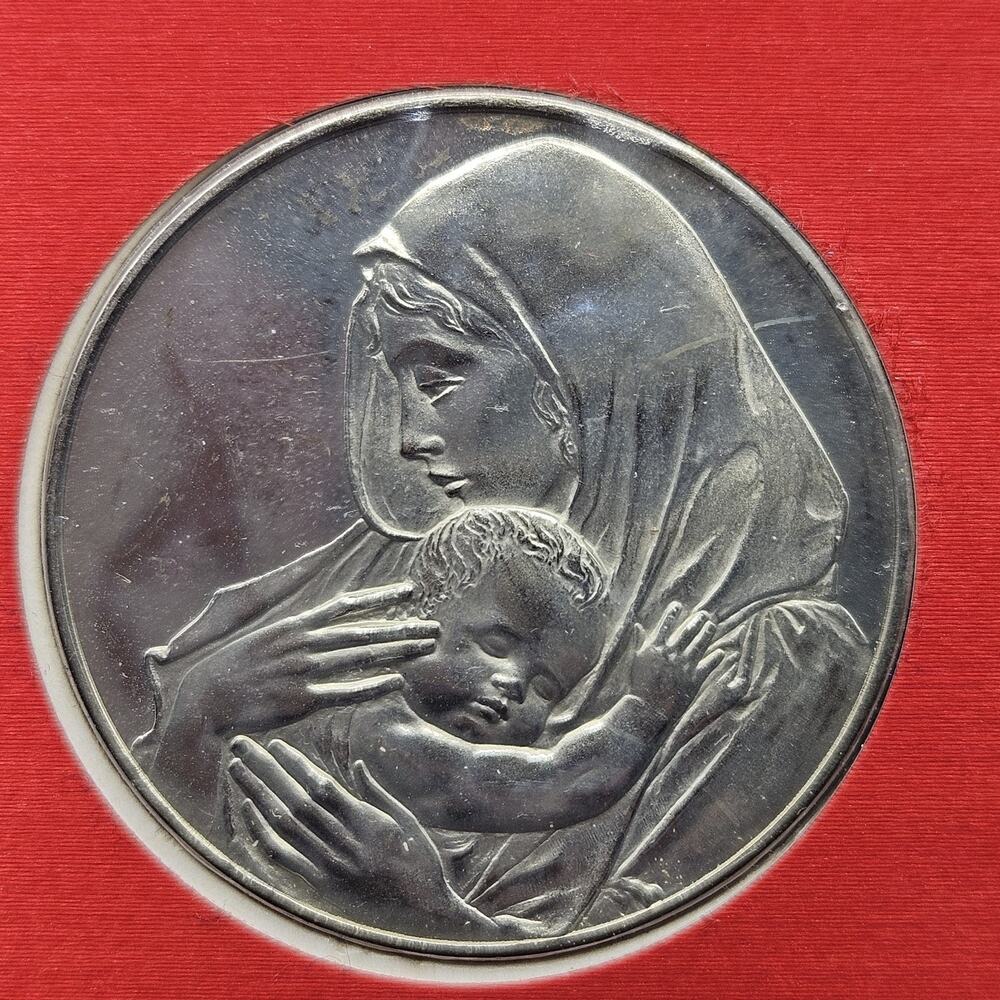 1967 Franklin Mint Mother & Child Medal Display Card & Insert Nickel Silver